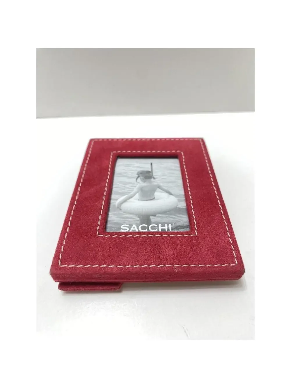Small Red Photo Frame Felt Material Stich Border, 4in x 3in, SACCHU Brand New!